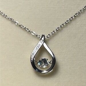 Silver Teardrop Necklace with Sparkling Moissanite Diamond